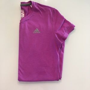 Adidas purple v neck logo tee shirt size small